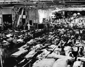 bunks welded on the hanger deck of a Navy ship